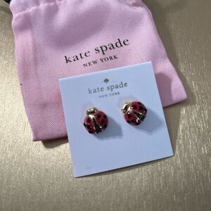 KATE SPADE Ladybug Ladybugs Red & Black on Gold-Tone Earrings in Dust Bag NWT